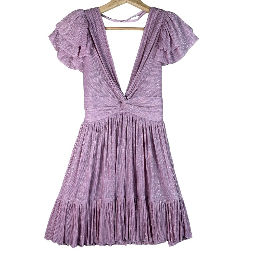 Sabina Musayev Women's Lavender Shimmery Open Back Flutter Sleeve Mini Dress XS